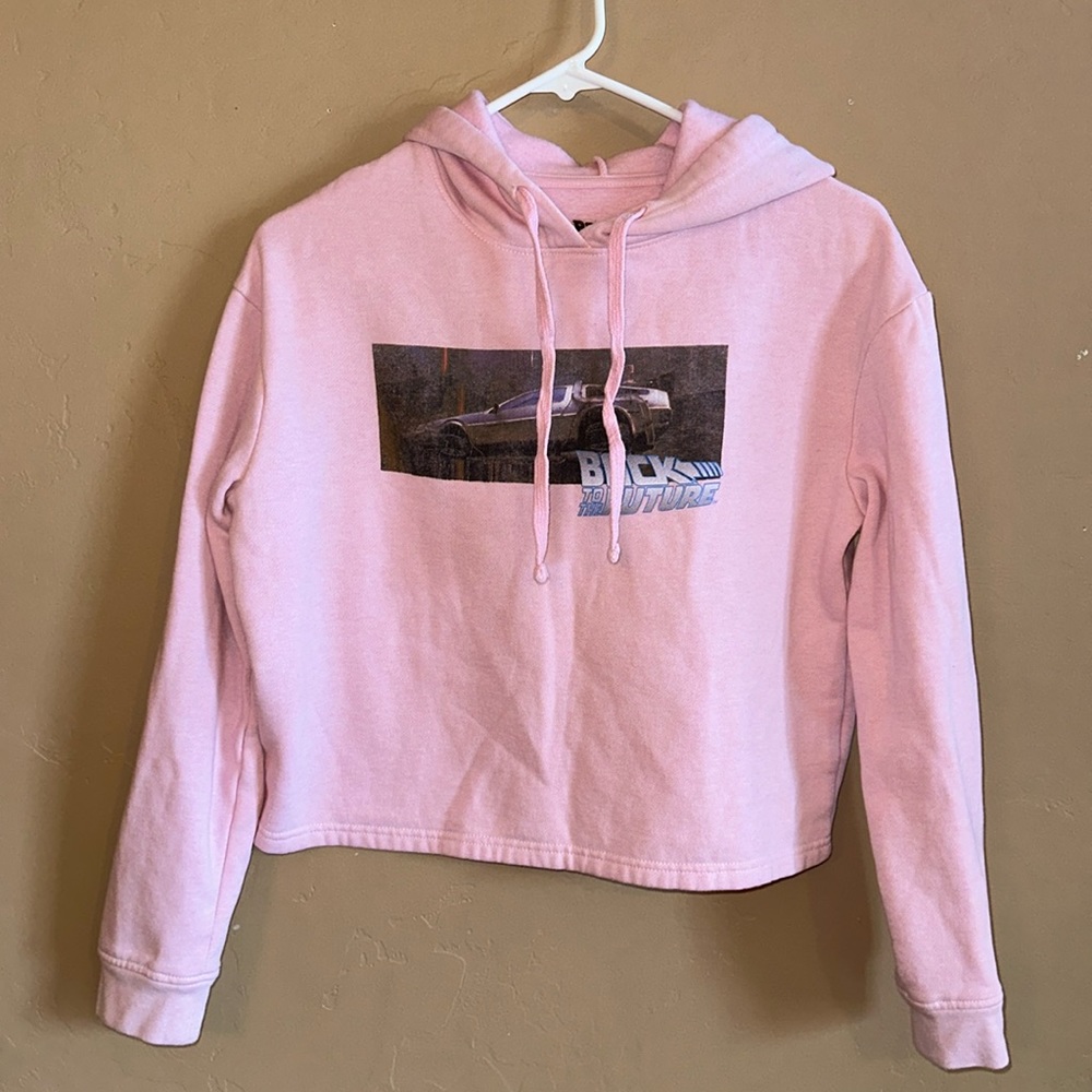 Universal Back to the Future crop hoodie women pink small cotton polyester